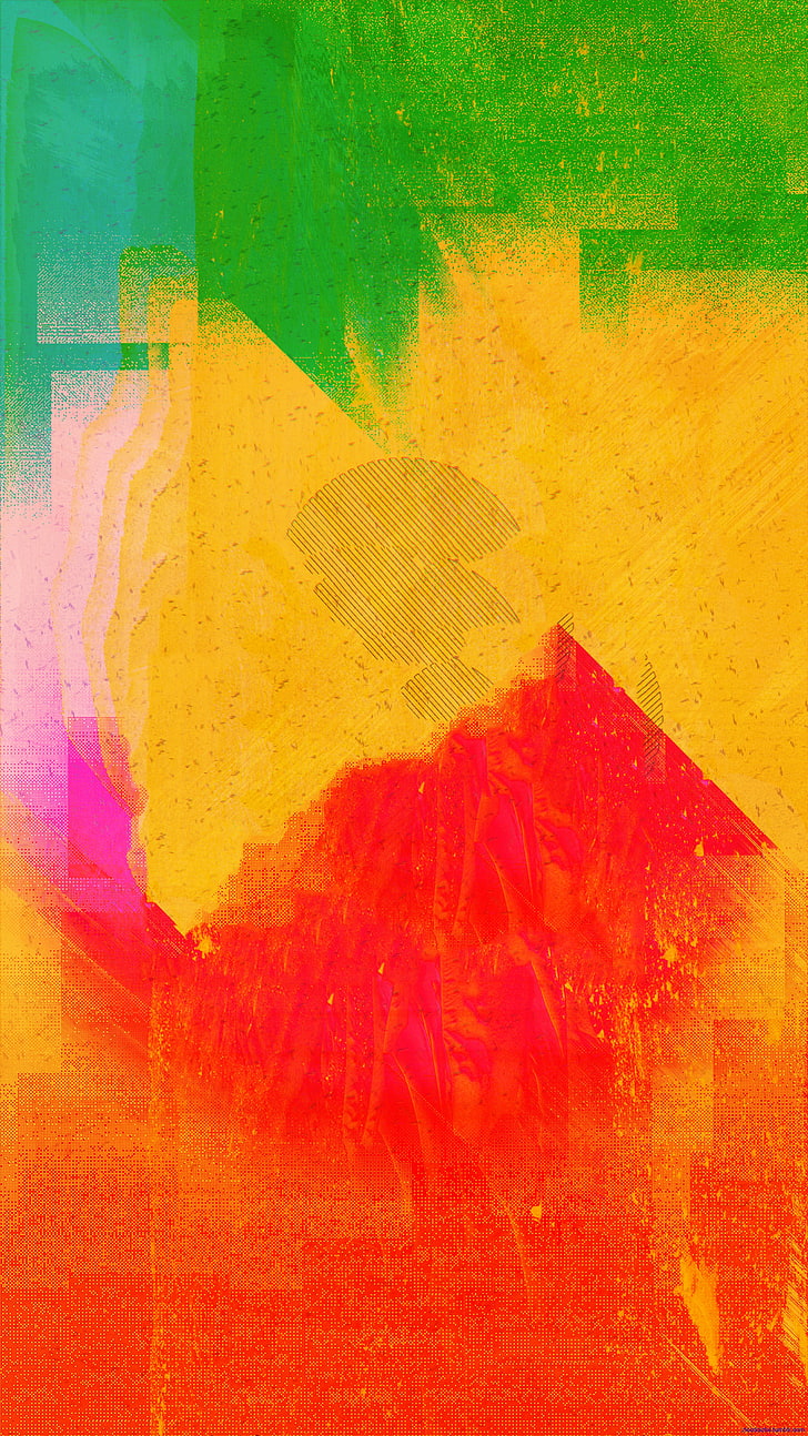 glitch art, LSD, abstract, multi colored, yellow, orange color