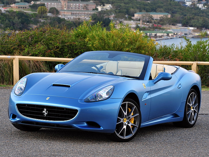 blue convertible, Machine, Ferrari, CA, Desktop, Car, Beautiful, HD wallpaper