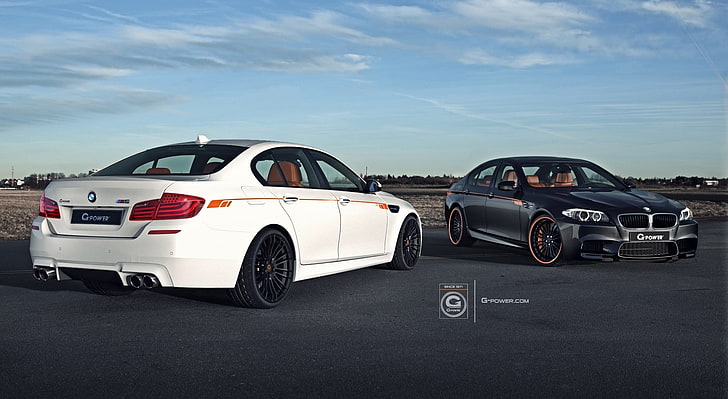 G-POWER M5, two black and white BMW sedan, Cars, transportation
