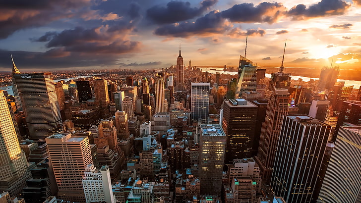aerial photo of New York City, cityscape, architecture, sky, building exterior, HD wallpaper