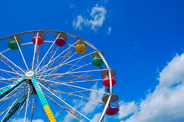 high angle photography of gray and teal ferris wheel during daytime, HD wallpaper