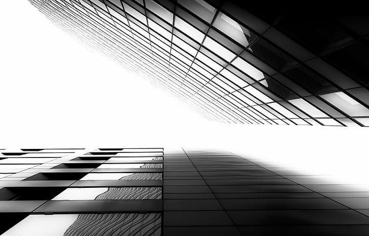 grayscale low angle photography of concrete high-rise building, HD wallpaper