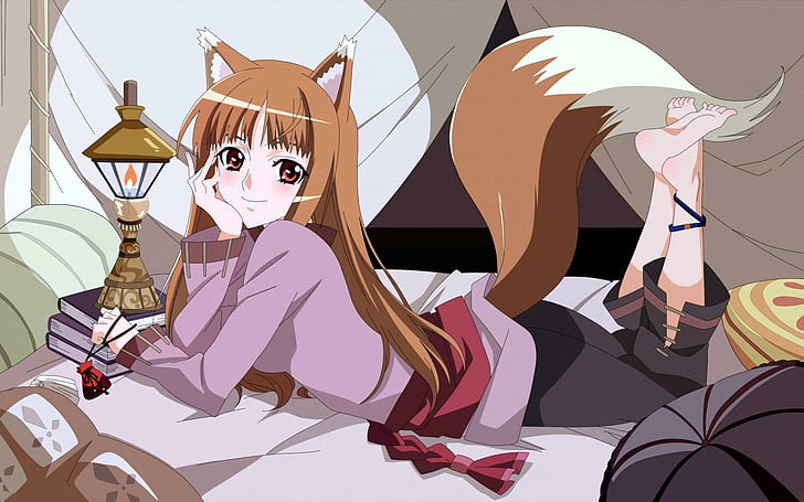 HD wallpaper brown haired female fox anime character illustration Spice  and Wolf  Wallpaper Flare