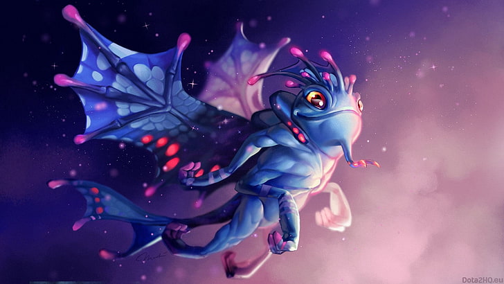 blue and pink monster clip art, puck, faerie dragon, dota 2, science