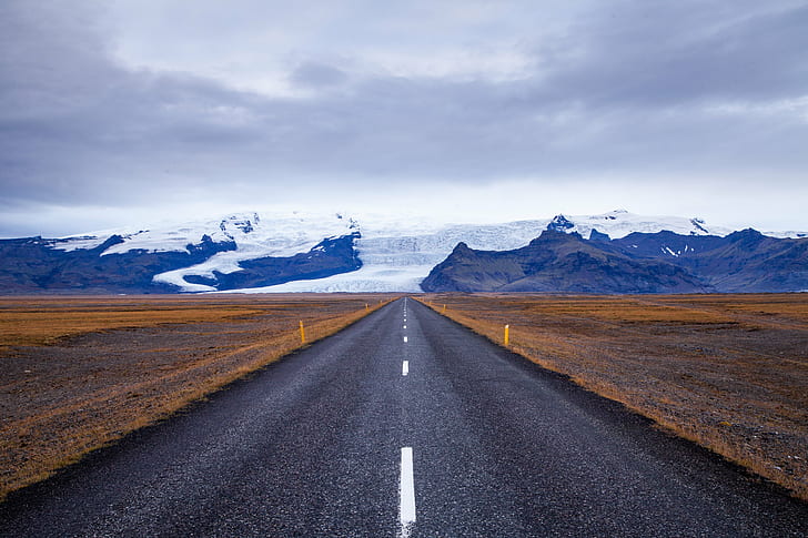 landscape photo of gray concrete road, ice, lot, iceland, glacial
