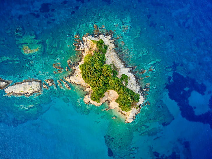 island, blue, rock, Pacific Ocean, sea, HD wallpaper