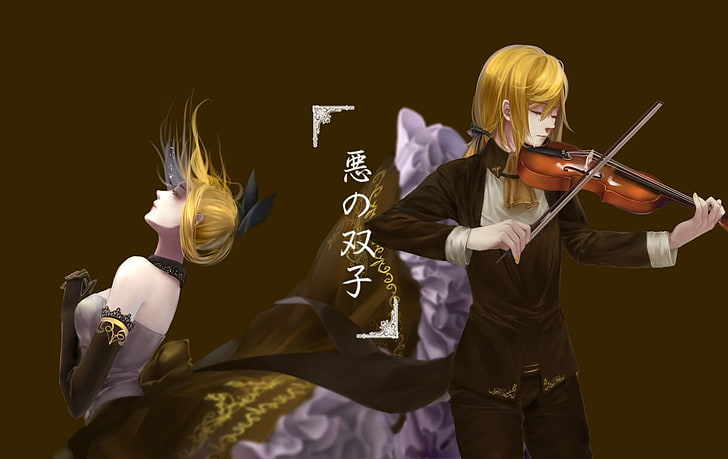 men's black suit jacket, violin, Vocaloid, Kagamine Len, Kagamine Rin