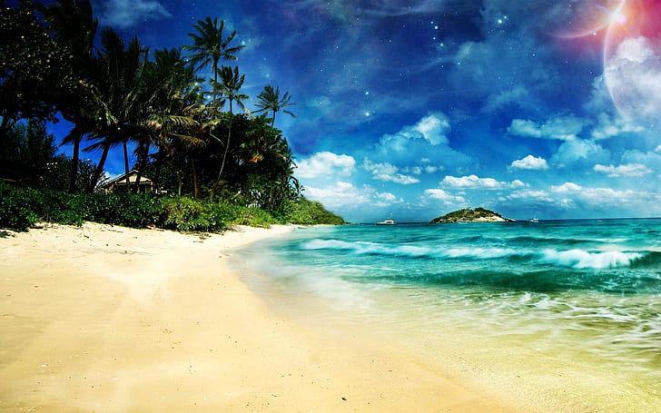 Superb Ocean Beach, beige sand beach, water, sea, landscape, background HD wallpaper