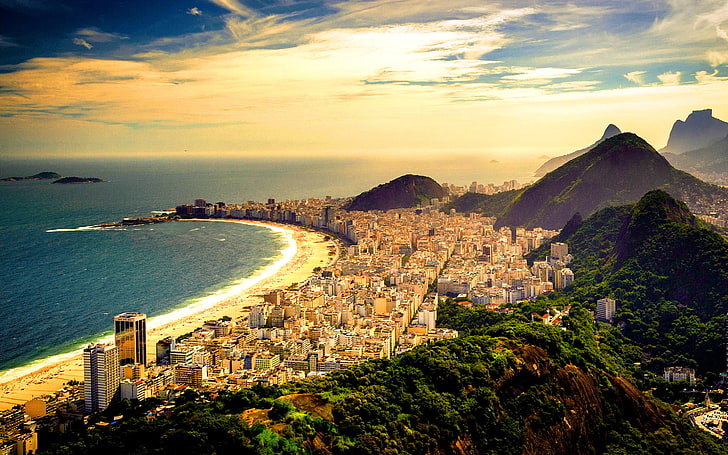Copacabana Beach Rio De Janeiro Braz, brown and white high-rise buildings, HD wallpaper