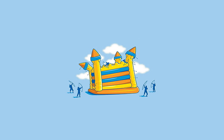 yellow and blue castle illustration, threadless, simple, minimalism, HD wallpaper