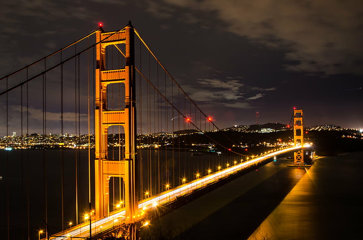Golden Gate Bridge lighted, golden gate bridge, San Francisco, HD wallpaper