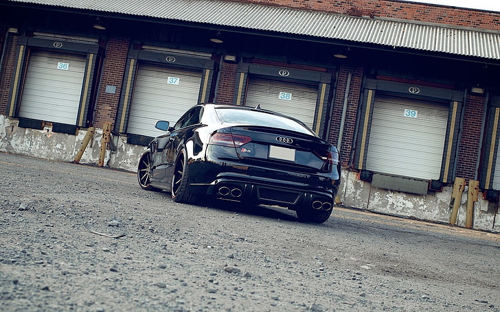 black Audi vehicle, anime, sports car, garages, Audi S5, urban