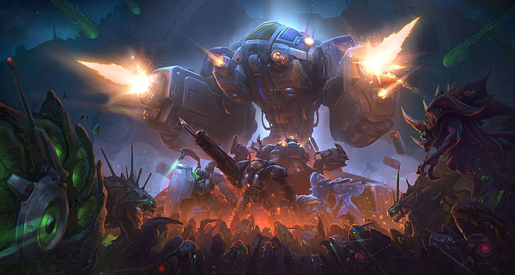 4K, Heroes of the Storm, StarCraft Heroes, burning, night, people
