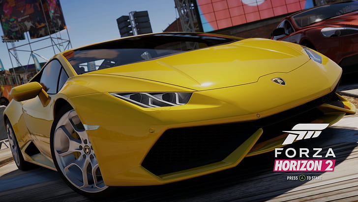 Forza Horizon 2, Lamborghini Huracan, video games, yellow cars