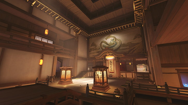 brown wooden building interior, Hanamura (Overwatch), architecture, HD wallpaper