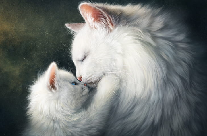 HD wallpaper: Artistic, Painting, Baby Animal, Cat, Cute, Kitten, Love,  White | Wallpaper Flare