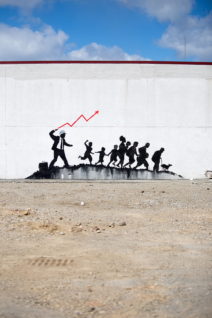 Banksy, graffiti, concrete, urban, street art, sky, cloud - sky, HD wallpaper