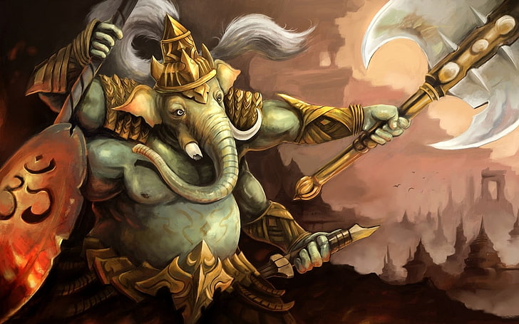 Fantasy Ganesha, Ganesha illustration, God, Lord Ganesha, art and craft, HD wallpaper