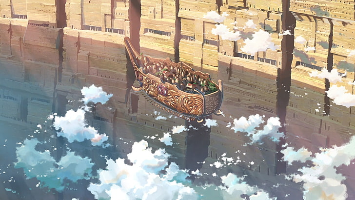 people in brown boat illustration, Hoshi wo Ou Kodomo, anime