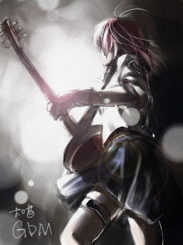 girl playing guitar illustration, anime, artwork, Angel Beats!, HD wallpaper