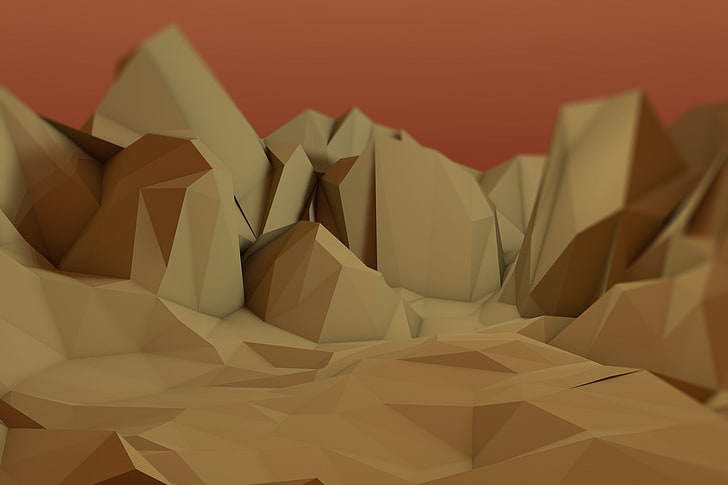 low poly, Cinema 4D, Mars, abstract, desert, paper, indoors