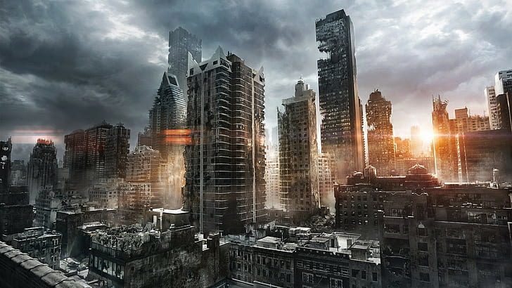 city, building, apocalyptic, digital art, HD wallpaper