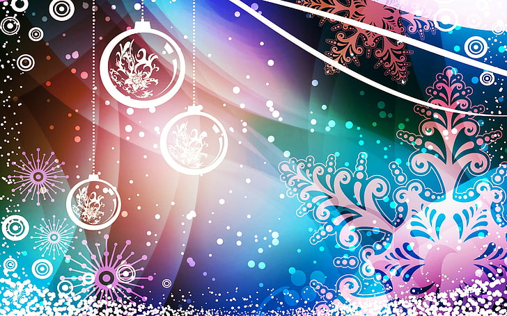 pink and blue floral textile, Christmas, New Year, vector art, HD wallpaper