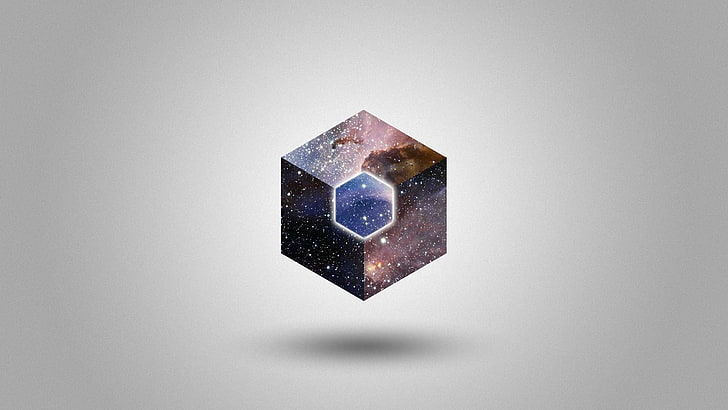 octagonal galaxy wallpaper, cube, simple background, universe