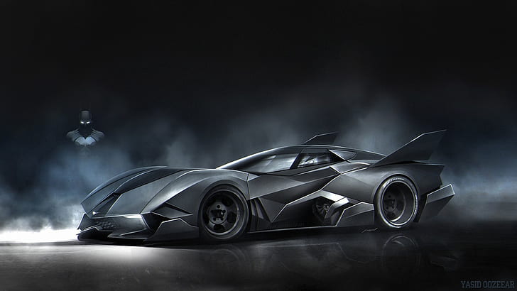 Batmobile, Batman, car, vehicle, black cars, digital art