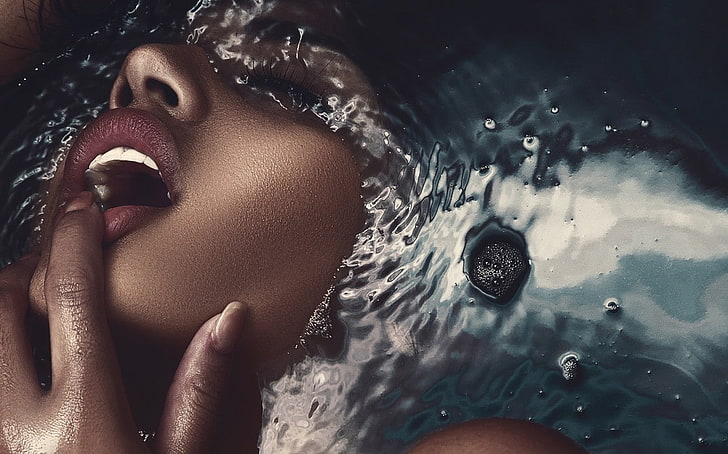 women, face, portrait, open mouth, closed eyes, water, one person