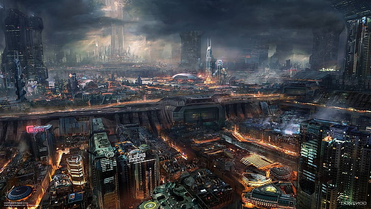 metropolis, cityscape, cyberpunk, science fiction, skyline, HD wallpaper