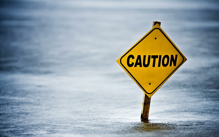Caution sign, yellow and black caution signage, funny, flood, HD wallpaper