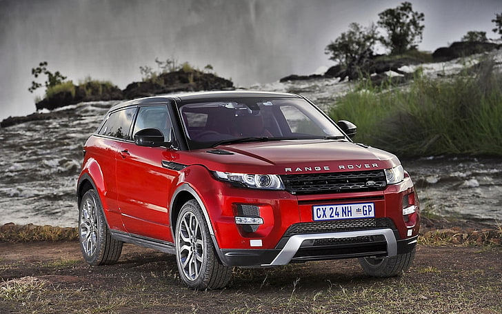 red Land Rover Range Rover Evoque SUV, south africa, waterfall, HD wallpaper