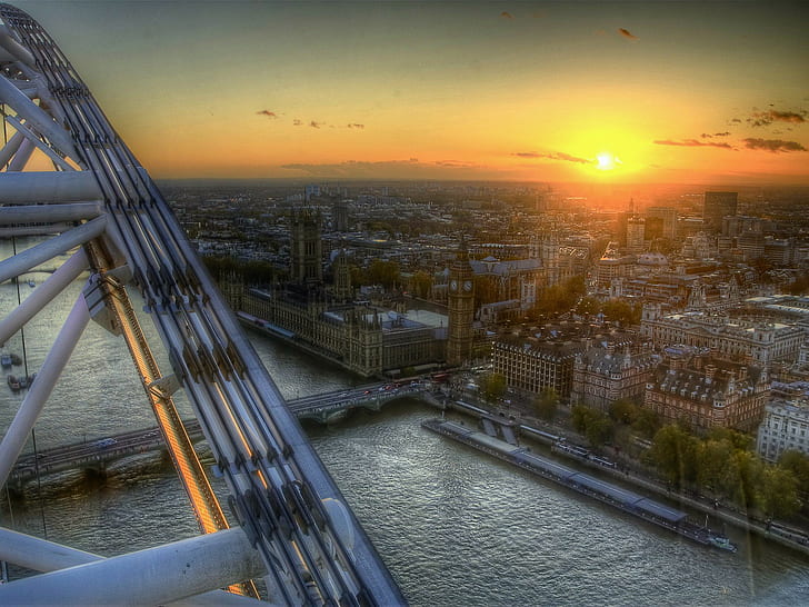 London, sunlight, cityscape, Big Ben, River Thames, sky, HD wallpaper
