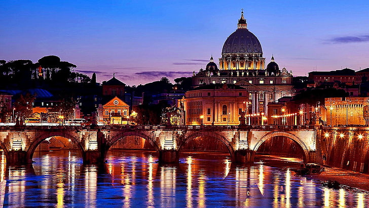 cityscape, ancient rome, ponte st angelo, bridge of angels, HD wallpaper
