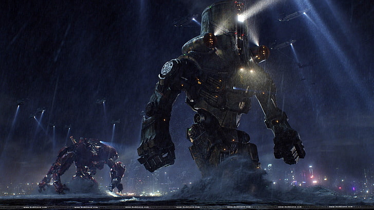 two large robots on body of water digital wallpaper, Pacific Rim
