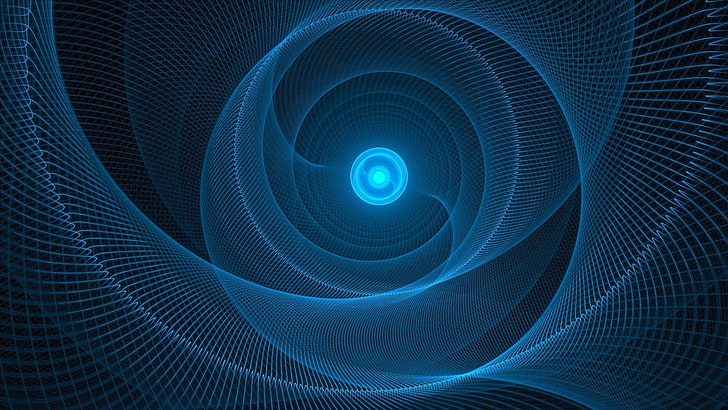 blue, fractal art, vortex, digital art, circle, spiral, line, HD wallpaper