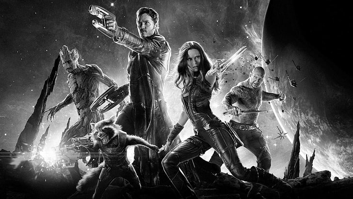 Guardians of the Galaxy, monochrome, movies, Marvel Cinematic Universe, HD wallpaper
