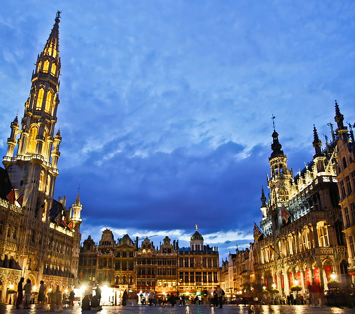 architectural photography of plaza near castle, grand place, grand place, HD wallpaper