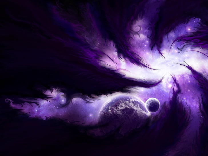 purple and black planet digital wallpaper, space, nebula, space art, HD wallpaper