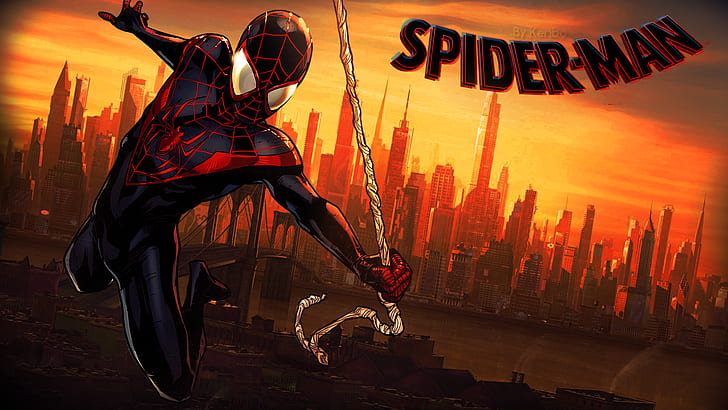 spider, Spider-Man, Black suited Spiderman, Marvel Comics, Miles Morales, HD wallpaper