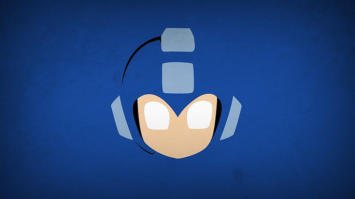blue robot wallpaper, minimalism, Mega Man, superhero, simple background