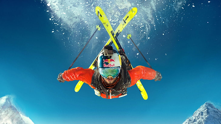 extreme sport, steep skiing, adventure, sky, peak, fun, boardsport, HD wallpaper