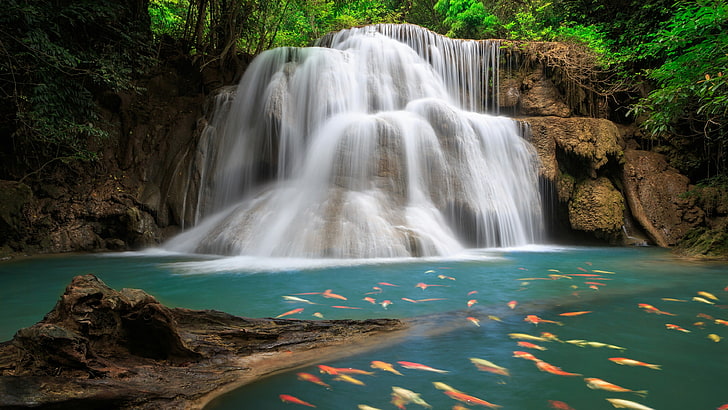 waterfall, nature, body of water, huay mae khamin waterfalls, HD wallpaper