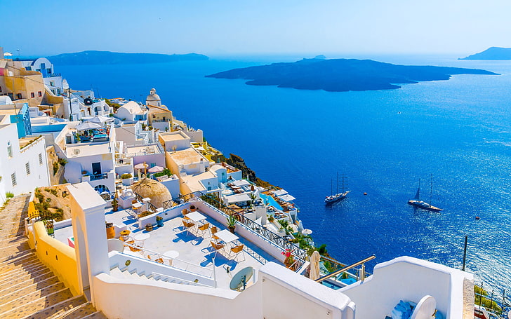 Santorini Island In Greece White Architecture Blue Sea Beautiful Photo Landscape Ultra Hd Wallpapers Images For Desktop And Mobile 4210×2631, HD wallpaper