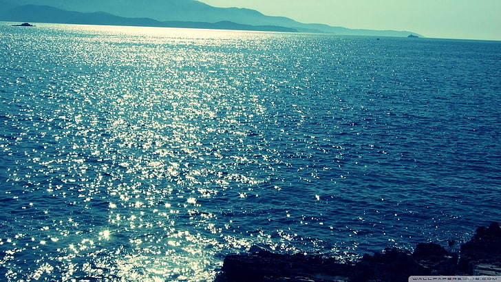 blue body of water, coast, sea, sunlight, filter, landscape, nature, HD wallpaper