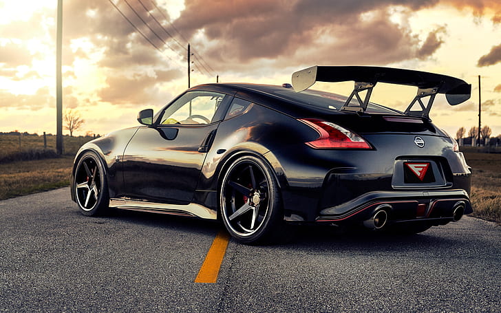 side view, black cars, Nissan 370Z, vehicle