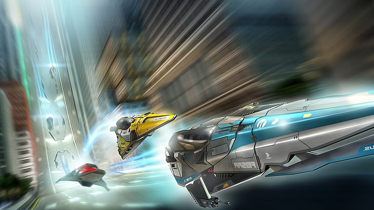 video games, Wipeout, Wipeout 2048, motion, speed, blurred motion