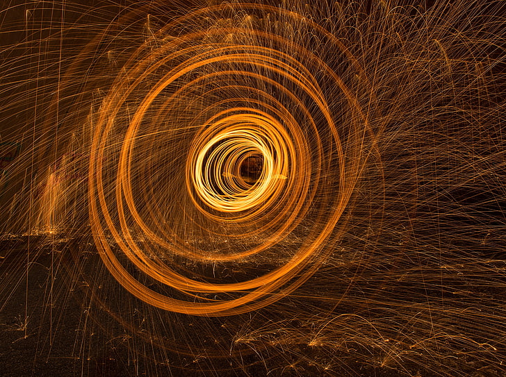 Vortex, orange spiral spark wallpaper, Elements, Fire, Abstract, HD wallpaper