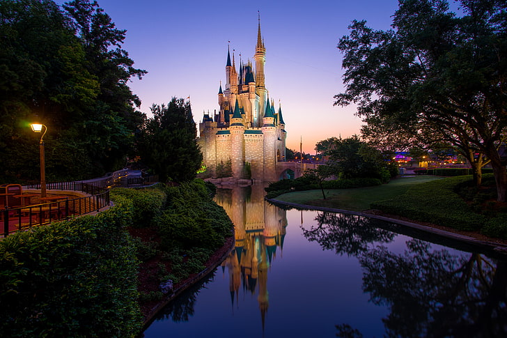 Cinderella castle wallpaper, Morning, Magic Kingdom, architecture, HD wallpaper